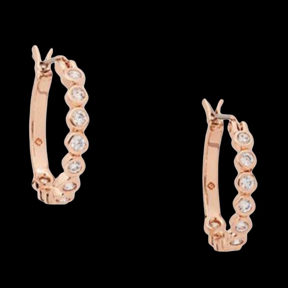 KATE SPADE New York bezel rose gold cz huggie hoop earrings.NWT - Picture 4 of 5
